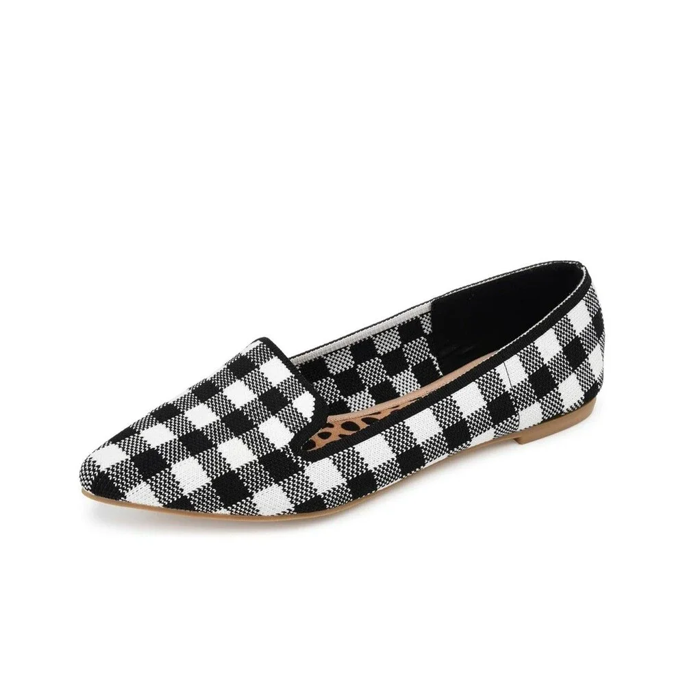 Journee Collection Womens 8.5 M Black Plaid Vickie Slip On Ballet Flats NIB RI6